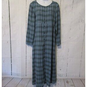 April Cornell Dress M Medium Blue Plaid Long Sleeve Pockets Cottagecore Prairie